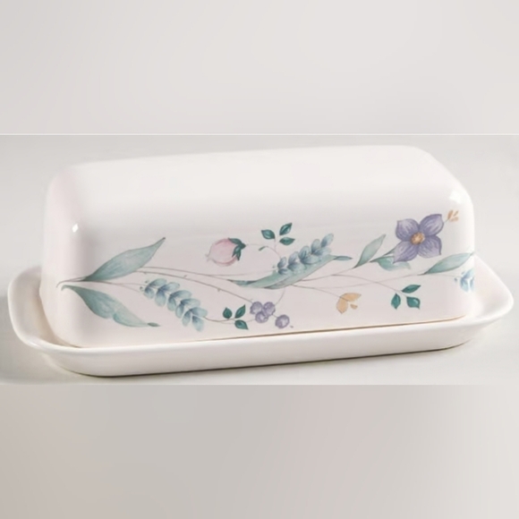 Vintage Pfaltzgraff April Pattern Covered Floral Butter Dish Teal & Purple - 7"W - Picture 1 of 11